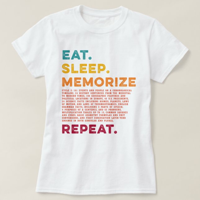 Camiseta Círculo 2 Homeschool Comer Sono Memorizar Repetir (Frente do Design)