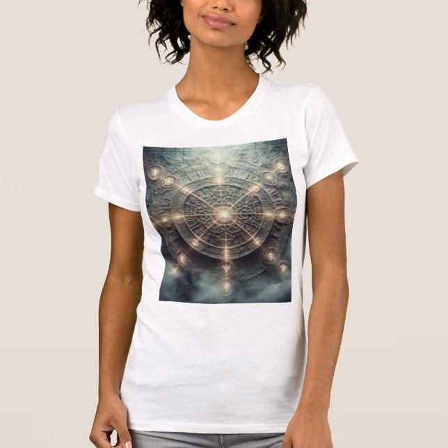 Camiseta Círculo Antigo de Sigilo Arcano – místicos brilhan (Frente)