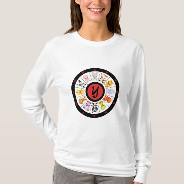 Camiseta Círculo chinês bonito Monogrammed do zodíaco (Frente)