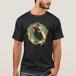 Camiseta Círculo Da Vida Truta Arco-Íris Pesca Com Mosca Na