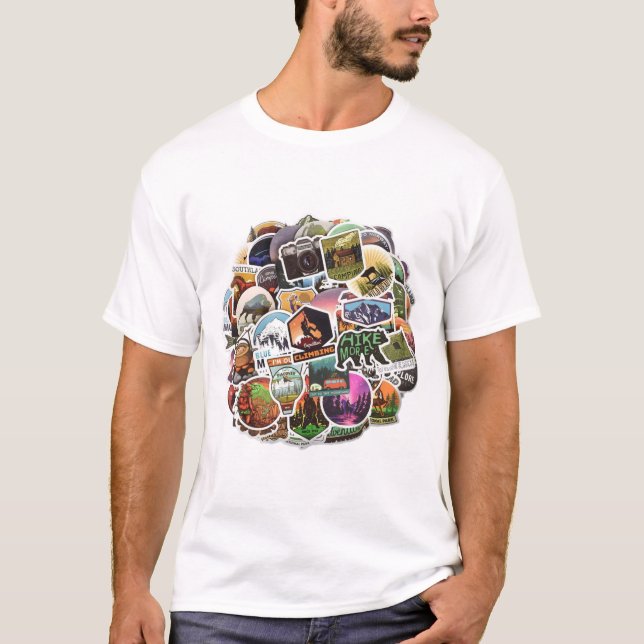 Camiseta Círculo de 50 adesivos naturais e animais (Frente)
