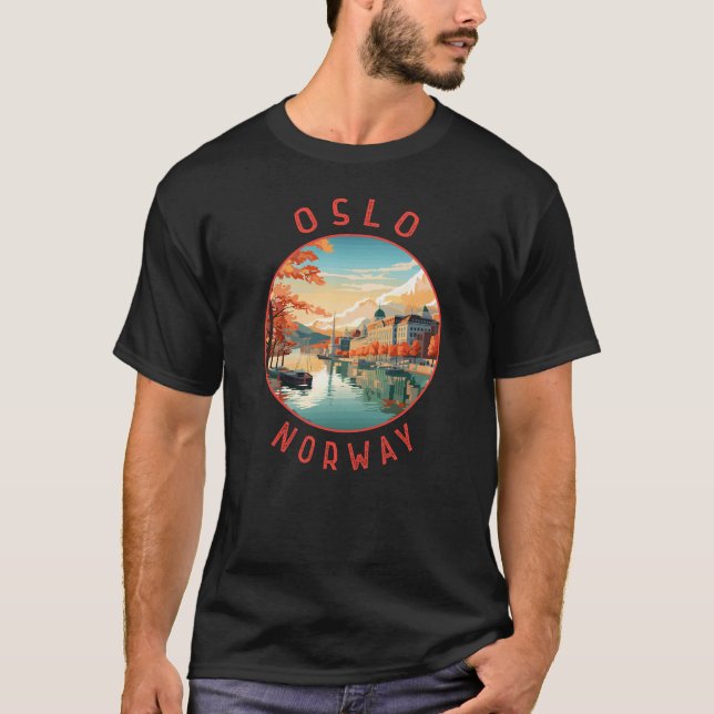 Camiseta Circulo de Distância Retrotraído Oslo Noruega (Frente)