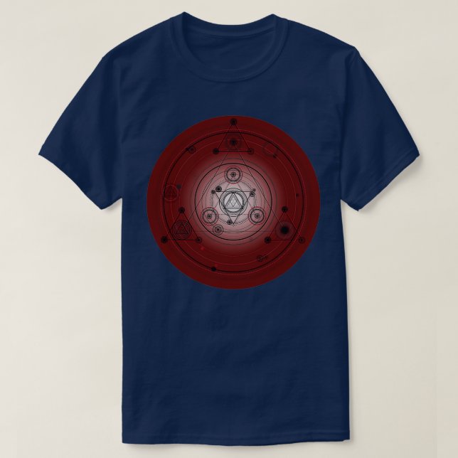 Camiseta Círculo de mandala vermelha Maroon com símbolos al (Frente do Design)