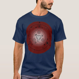 Camiseta Círculo de mandala vermelha Maroon com símbolos al