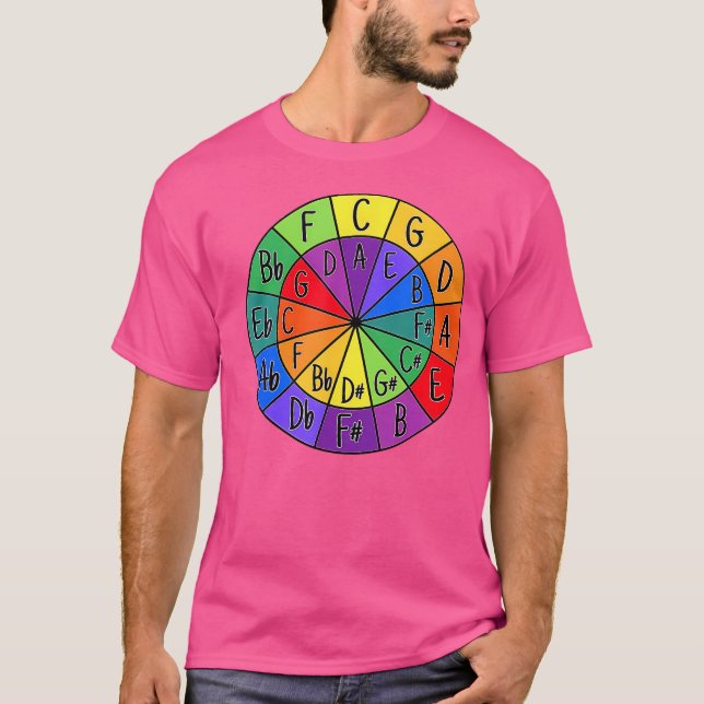 Camiseta Círculo de Quintas da Roda de Cores Nerd de Música (Frente)