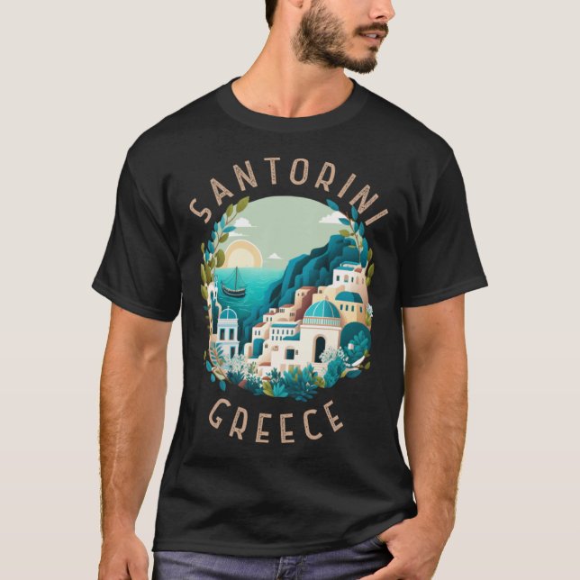 Camiseta Círculo Distressado Retro Santorini Grécia (Frente)