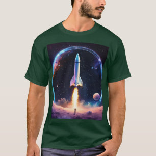 Camiseta Círculo Foguete Holográfico no Espaço