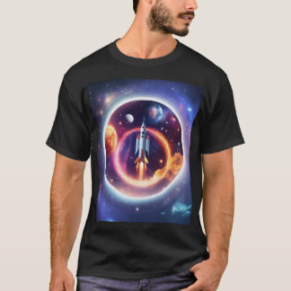 Camiseta "Círculo Holográfico do Foguete Espacial"