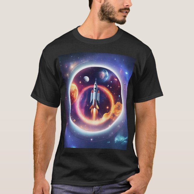 Camiseta "Círculo Holográfico do Foguete Espacial" (Frente)