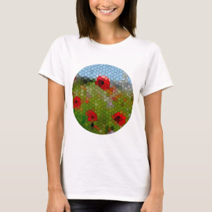 Camiseta Círculo Mosaico de Poppies em Jardim do País