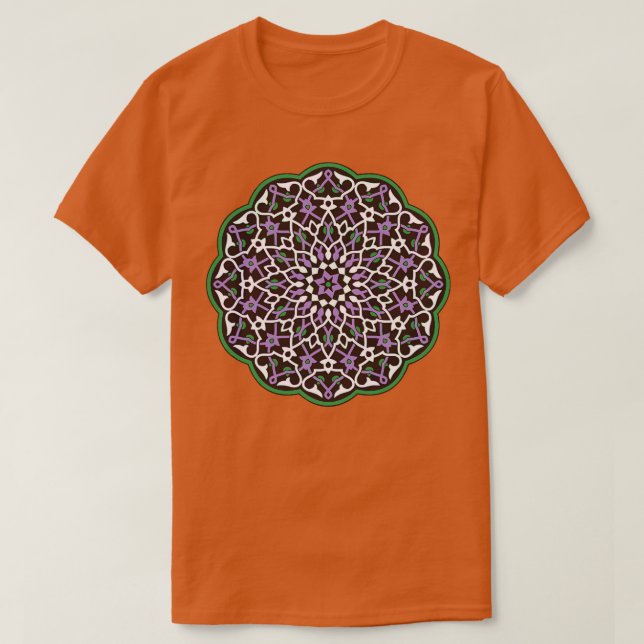 Camiseta Círculo Padrão Vetor Arte Verde Violeta Branco (Frente do Design)