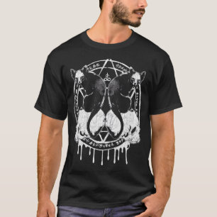 Camiseta Círculo Ritual Oculto Gatos e Caveiras Místicos Fa