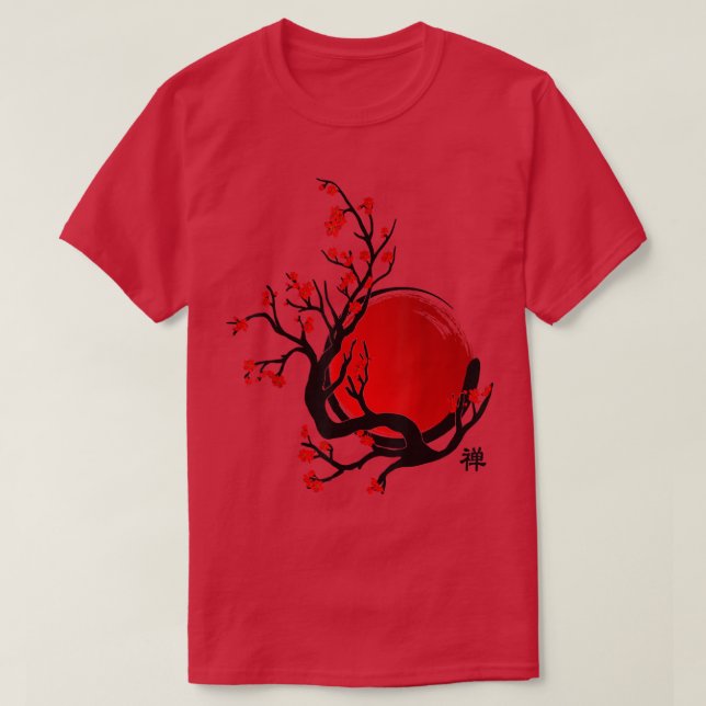 Camiseta Círculo Zen Enso, Sol e Flor Red Sakura (Frente do Design)