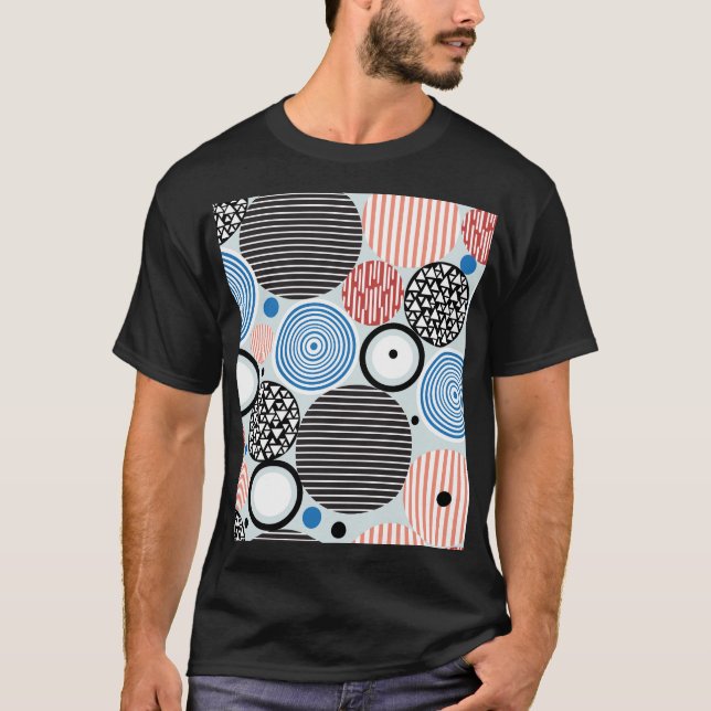 Camiseta Círculos multicoloridos, design de padrão gráfico. (Frente)