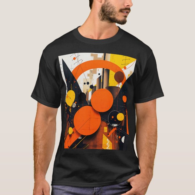 Camiseta Círculos Vermelho Abstrato de Fantasy (Frente)