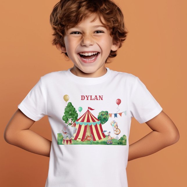 Camiseta Circus Tent e Carnaval Animais Crianças (Circus Themed T-Shirt personalized with Child's Name)
