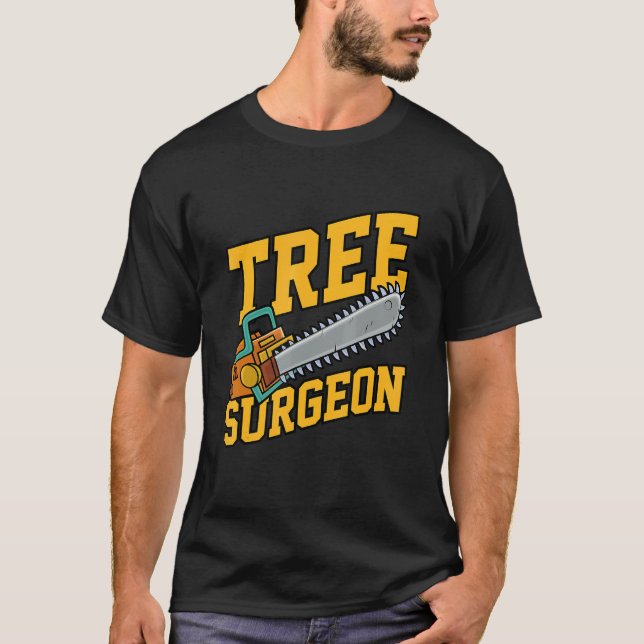Camiseta Cirurgião de Árvores Trabalhando Arranjo Mecan (Frente)