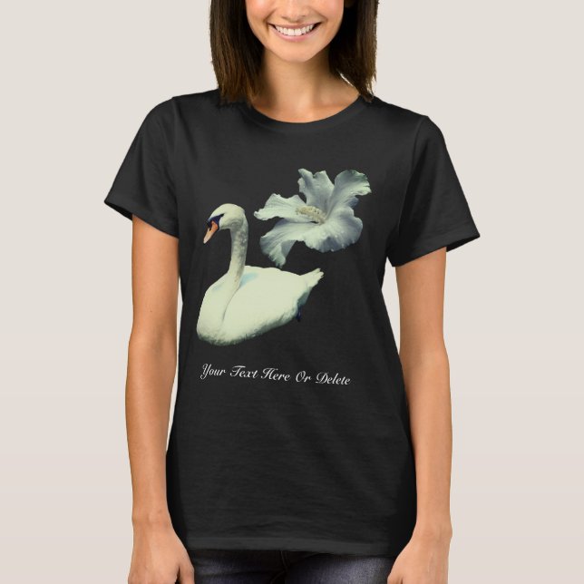 Camiseta Cisne E Flor De Hibisco Branco Personalizado (Frente)