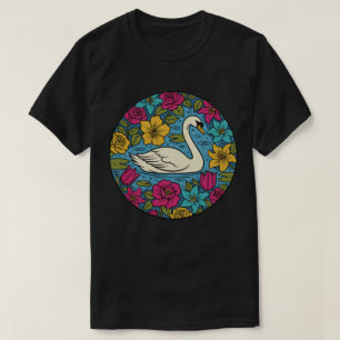 Camiseta Cisne Elegante em Lago Floral - Arte Colorida da N
