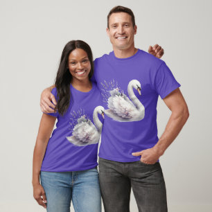 Camiseta Cisne em Aquarela com Florais Lavanda