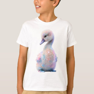 Camiseta Cisne Jovem Arco-Íris Pastel Aquarela Crianças