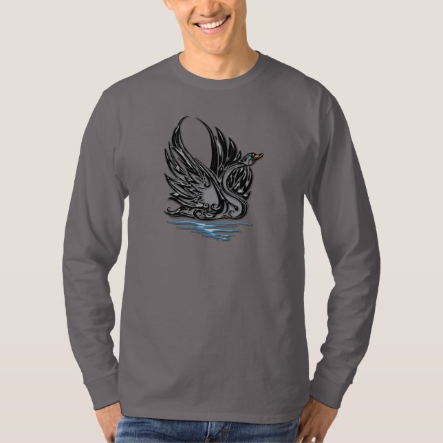 Camiseta Cisne preta do cetim (Frente)