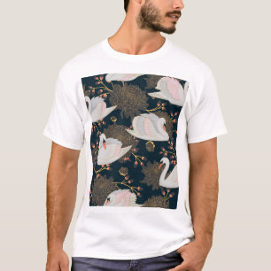 Camiseta Cisnes e crisântemos, padrão natural.
