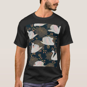 Camiseta Cisnes e crisântemos, padrão natural.