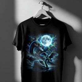 Camiseta Cisnes Negros Místicos Arte Gótica de Lua Cheia