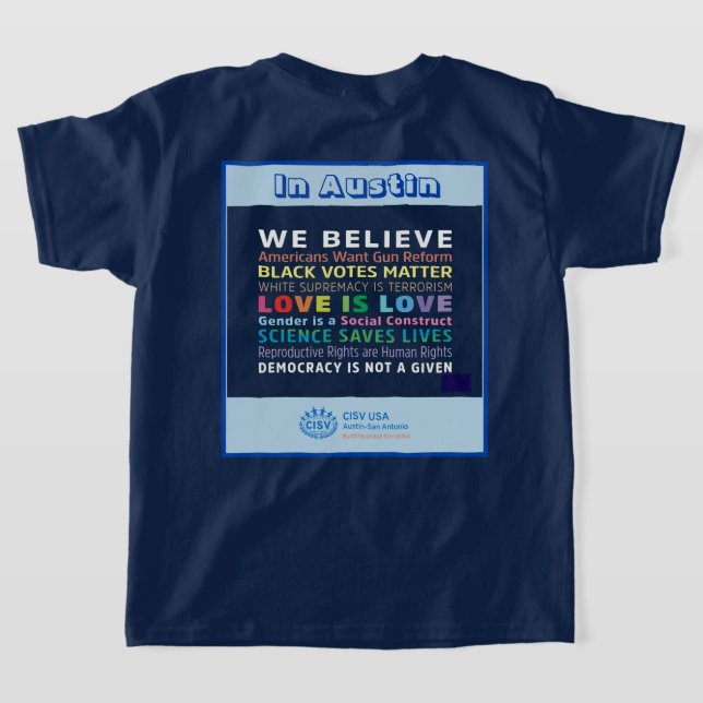 Camiseta CISV Austin for Peace Girl (Postura das costas)