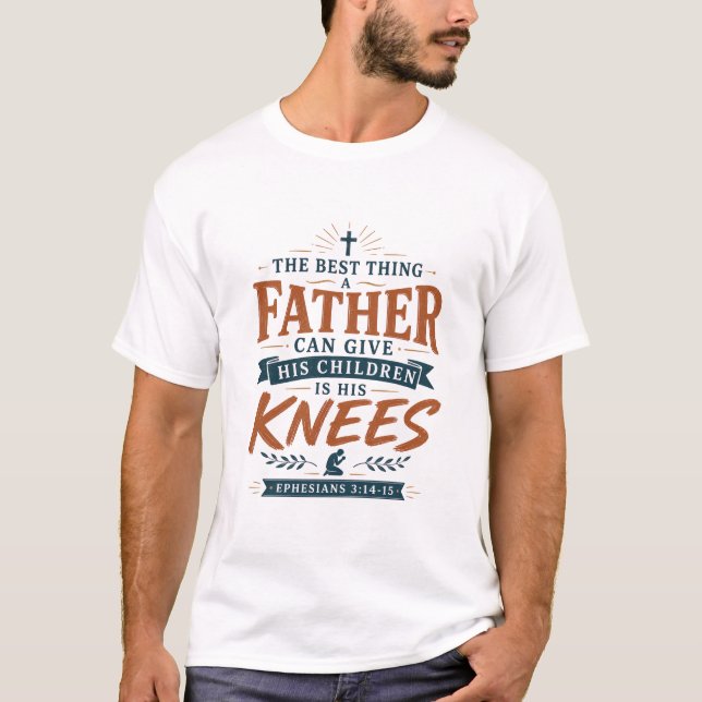 Camiseta Citação Cristã Pai Rezando De Joelhos (Frente)