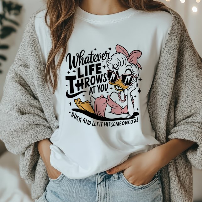 Camiseta Citação da Vida do Pato Sassy, Retro Girly Sassy (Funny Retro Girly Sassy Duck Life Quote T-Shirt)