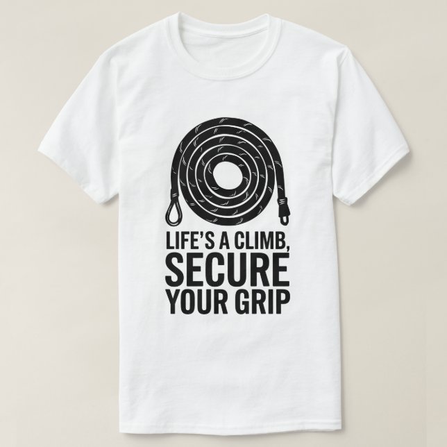 Camiseta Citação de Aventura da Corda de Escala Motivaciona (Frente do Design)