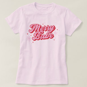 Camiseta Citação de Babe Feliz Vermelho e Rosa com Flocos d
