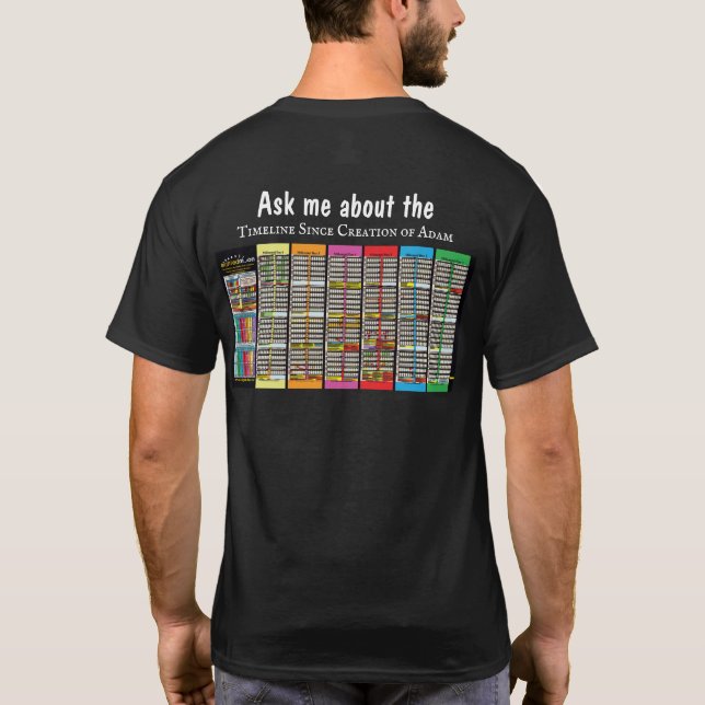 Camiseta Citação de bíblia e Linha do Tempo desde Adam (Verso)