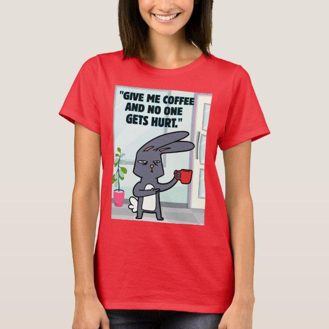 Camiseta citação de café coelho (Frente)