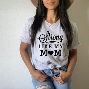 Camiseta Citação de Coração Preto Forte Como Minha Mãe