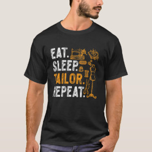 Camiseta Citação de Costureira Comer Dormir Costureira Repe