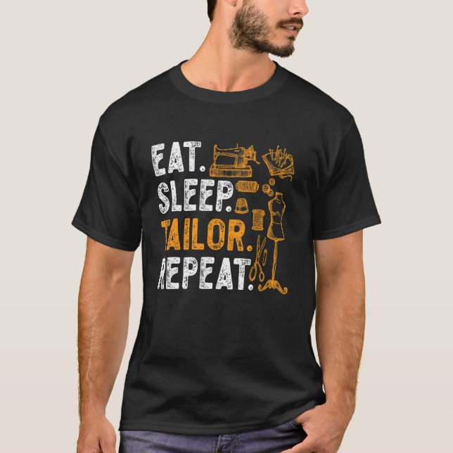 Camiseta Citação de Costureira Comer Dormir Costureira Repe (Frente)