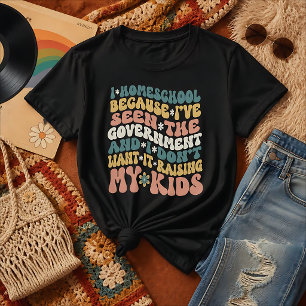 Camiseta Citação de Ensino em Casa Estilo Retro Cores de Te