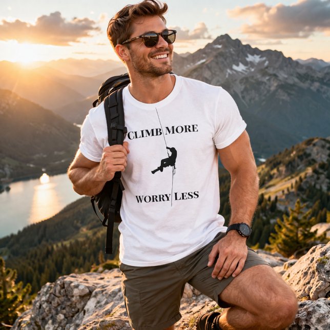 Camiseta Citação de Escalada de Rocha 'Escalada Mais Preocu (Criador carregado)