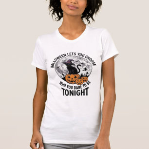Camiseta Citação de Gato de Halloween Gravura de Bruxa de A