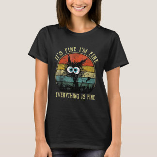 Camiseta Citação de Gato Preto Está Tudo Bem Estou Bem Tudo