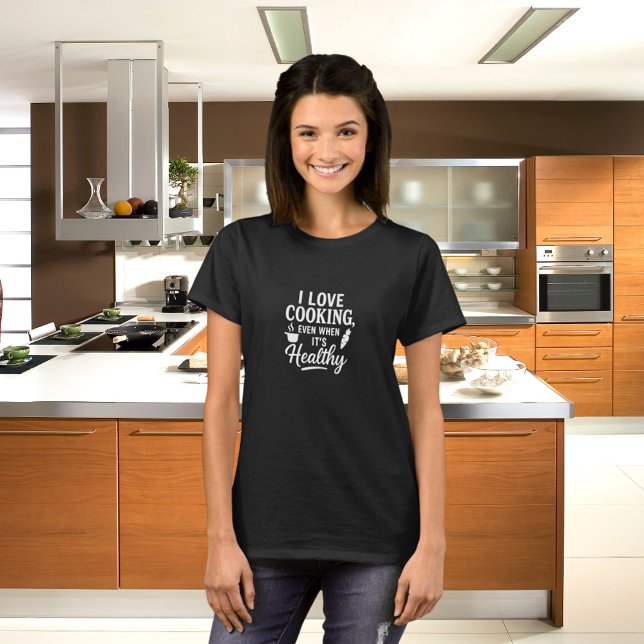 Camiseta Citação de humor cozinhar branco preto (Criador carregado)