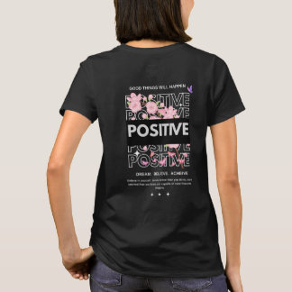 Camiseta Citação de Mentalidade Positiva com Flor de Cereje