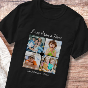 Camiseta Citação de Nome de Família de 4 Fotos Personalizad