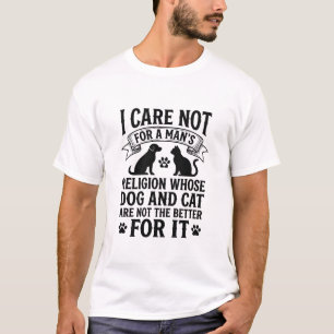 Camiseta Citação de Religião de Cachorro Gato Vintage Desig