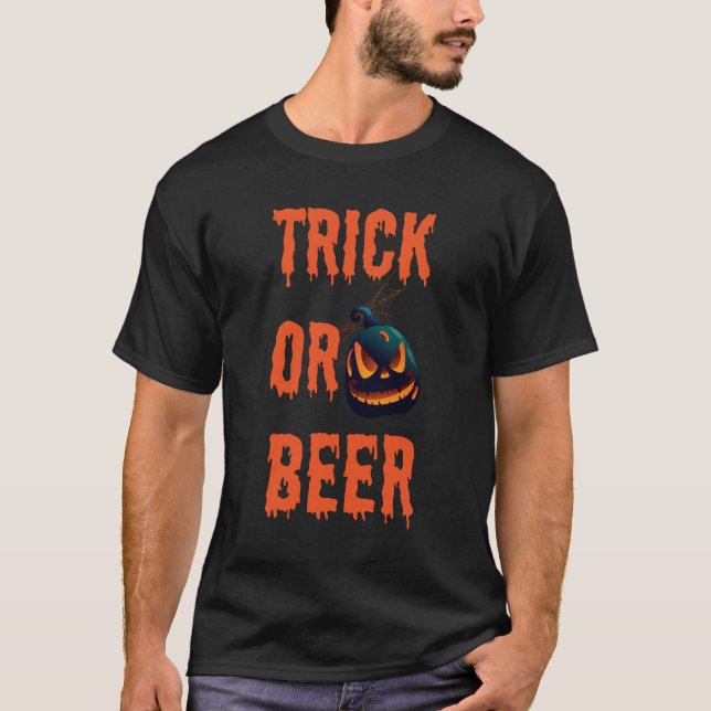 Camiseta Citação De Trick Ou Beer Halloween (Frente)