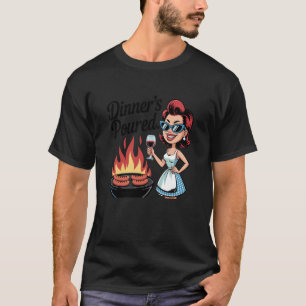 Camiseta Citação de Vinho da Dona de Casa Retro O JANTAR Es