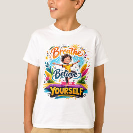 Camiseta Citação de Yoga Positiva Desenho Colorido de Medit